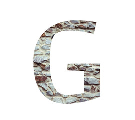 Stone font letter G  isolated on white background. Letters and symbols. Textured materials.