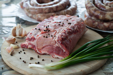 raw meat with pepper and onion for cooking