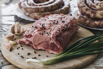 raw meat with pepper and onion for cooking