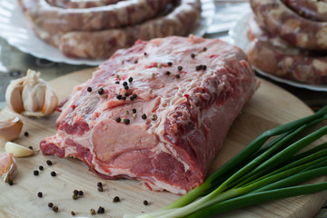 raw meat with pepper and onion for cooking