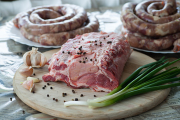 raw meat with pepper and onion for cooking