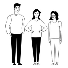 group of people avatar cartoon character in black and white