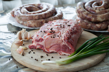 raw meat with pepper and onion for cooking