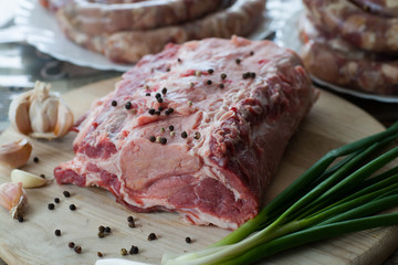raw meat with pepper and onion for cooking