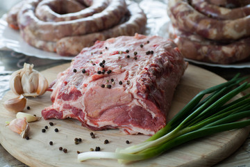 raw meat with pepper and onion for cooking