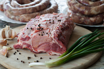 raw meat with pepper and onion for cooking