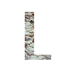 Stone font letter L  isolated on white background. Letters and symbols. Textured materials.