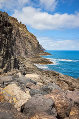 Scenic volcanic rock coast near San Andres, Tenerife.