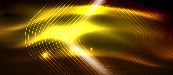 Neon square shapes lines on glowing light background
