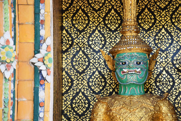 Famous giants infront of Wat Pho gate, his name is Praya Korn with green body, Bangkok, Thailand