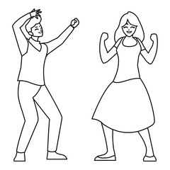 happy young couple celebrating characters