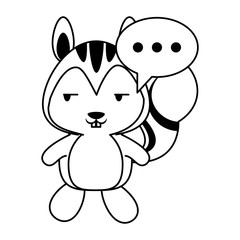 Cute squirrel animal cartoon in black and white