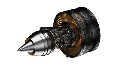 Part of real airplane turbine, 3d illustration