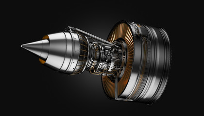 Part of real airplane turbine, 3d illustration