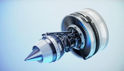 Part of real airplane turbine, 3d illustration