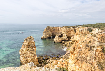 Aerial view of the cliffs of Camilo's beach in Algarve, Portugal