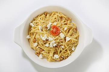 white cheese topped pasta