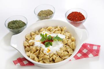 turkish traditional food named manti top view isolated