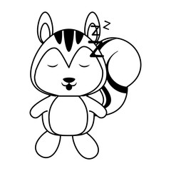 Cute squirrel animal cartoon in black and white