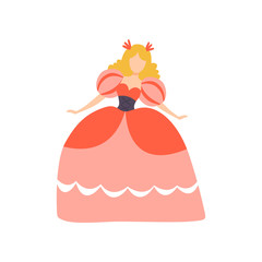 Beautiful Princess in Red Dress, Girl in Bright Festival Costume, Masquerade Ball, Carnival Party Design Element Vector Illustration