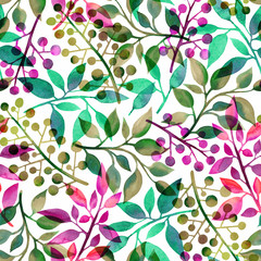 Abstract pattern of leaves of watercolor hand drawing. Seamless background.