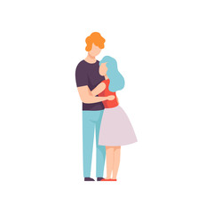 Happy Couple Hugging Each Other, Young Man and Woman in Love Vector Illustration