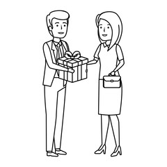 young business couple with gift box