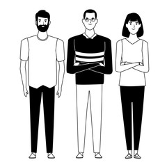 group of people avatar cartoon character in black and white