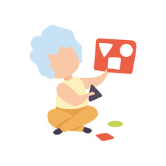 Fototapeta premium Adorable Little Boy Playing with Sorter Toy Vector Illustration