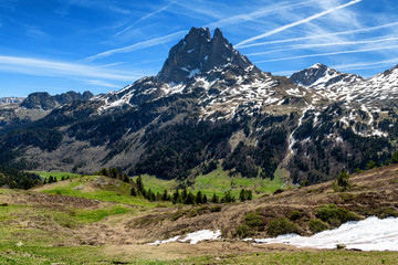 view of Pic du Midi Ossau in springtime, french Pyrenees