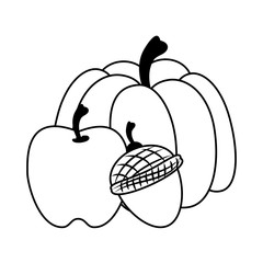Thanksgiving day food cartoons isolated in black and white