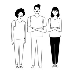 group of people avatar cartoon character in black and white