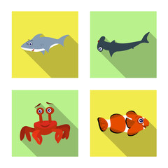 Isolated object of sea and animal icon. Collection of sea and marine stock symbol for web.