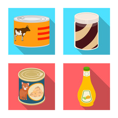 Vector illustration of can and food logo. Set of can and package vector icon for stock.