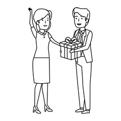 young business couple with gift box