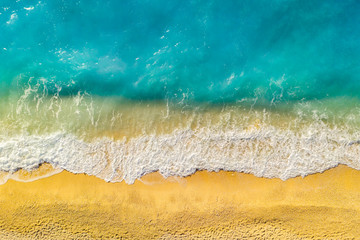 Beautiful beach in Kefalonia, Ionian Islands, Greece. Aerial view.