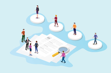 recruitment or recruiting process concept with team select people candidate with cv paper document - vector