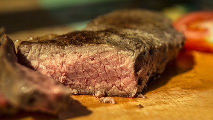Juicy beef steak on the plate
