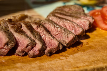 Sliced juicy beef steak
