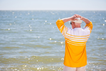  family, age, travel, tourism and people concept - Senior couple rest at tropical resort near sea
