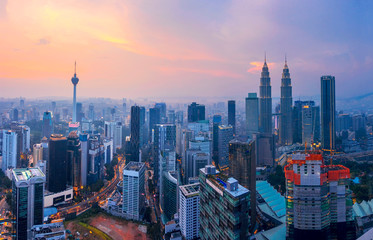 City of Kuala Lumpur, Malaysia with ariel view at sunset