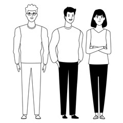 group of people avatar cartoon character in black and white
