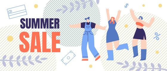 Obraz premium Flat Banner, Flyer Summer Sale Lettering Cartoon. 
