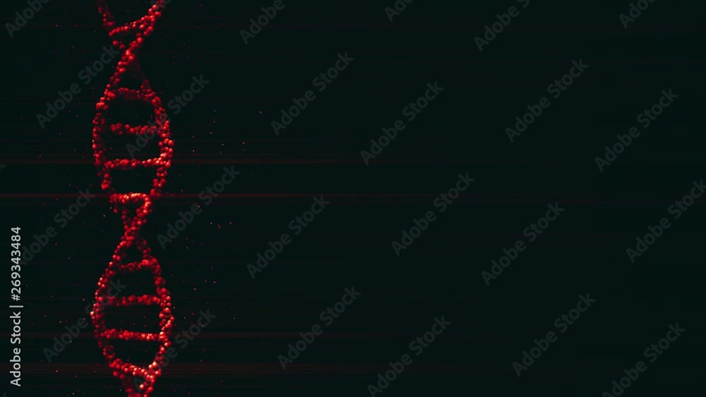 Poster moving red dna molecule with particles, seamless loop
