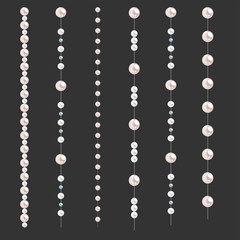 Set of pearl borders isolated on gray background. Vector dividers for decoration, wedding invitation or greeting cards, banners.