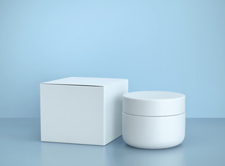 White cosmetic jar of face cream and box