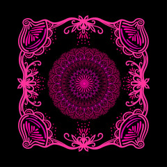 Abstract doodle frame with mandala. Decorative design element. Floral arabesque.