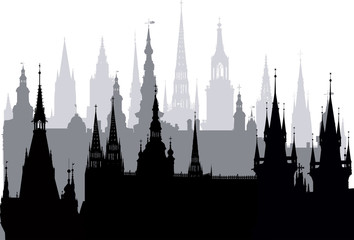 large old castle silhouettes on white © Alexander Potapov