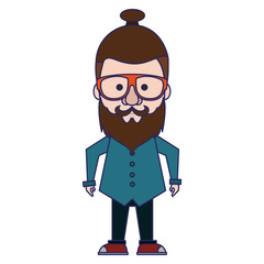 Hipster guy with glasses and mustache blue lines
