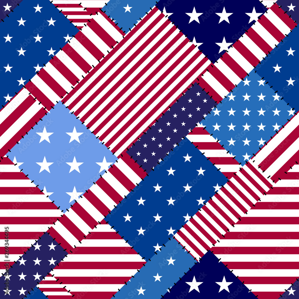 Poster seamless vector image. imitation of a patchwork of a usa flag patterns.